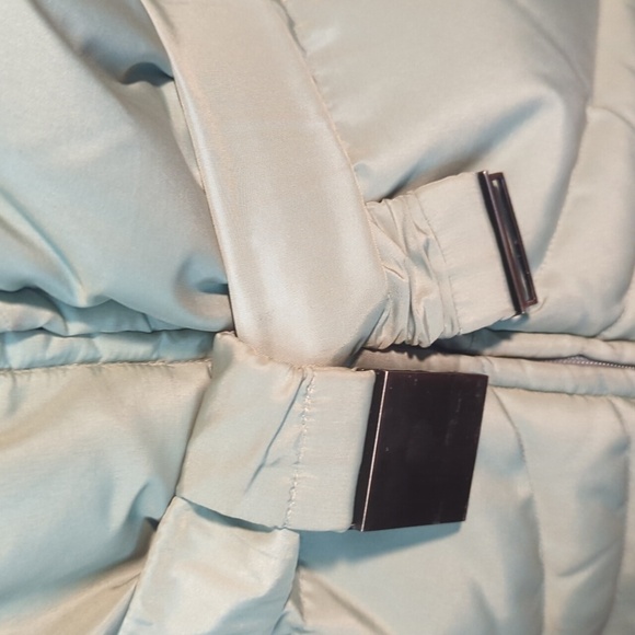 Larry Levin Vtg pistachio green fitted down filled puffer jacket with belt sz XS - Picture 8 of 15